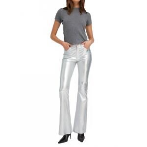 NEW SPRWMN leather 5 pocket micro flare pants in metallic silver